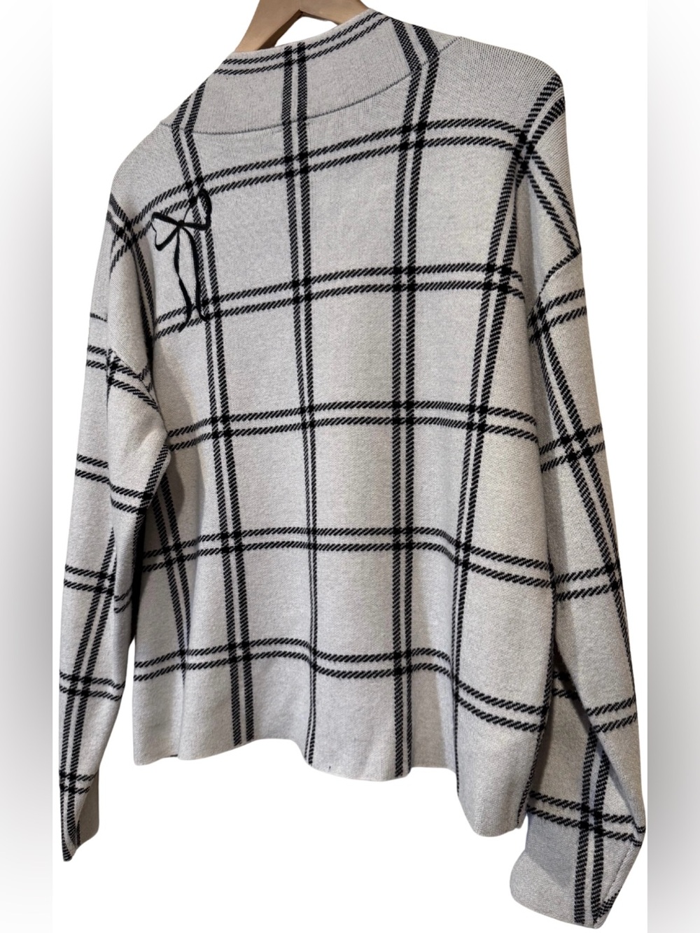 Anthropologie Maeve Carys Mock Neck Bow Plaid Sweater Knit M Preppy Coquette - Picture 6 of 8